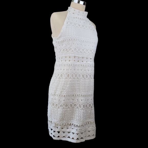 NWT Boho Factory White Crochet Halter Neck Mini Dress Size XL Beachy Boho Indie - Picture 2 of 13